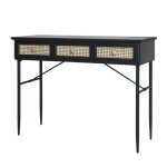 Table de bureau secr�taire en rotin et fer noir antique 110 x 42 x80cm