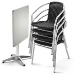 Table carrée en aluminium et 4 chaises noires Table carrée en aluminium et 4 chaises noires