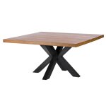 Table carrée en chêne massif brun avec pied mikado métal l150cm Table carrée en chêne massif brun avec pied mikado métal l150cm