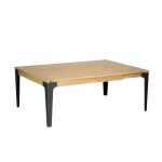 Table carre en chne et mtal 1 rallonge 8 / 10 couverts teinte claire
