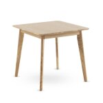 Table carre, pieds en hva et plateau plaqu en chne 80x80
