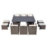 Table et chaise 10 places encastrables alu résine gris / blanc Table et chaise 10 places encastrables alu résine gris / blanc