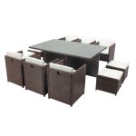 Table et chaises 10 places encastrables résine marron / blanc Table et chaises 10 places encastrables résine marron / blanc
