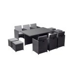 Table et chaises 10 places encastrables en rsine noir - gris