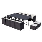 Table et chaise 12 places encastrables alu résine noir - blanc Table et chaise 12 places encastrables alu résine noir - blanc