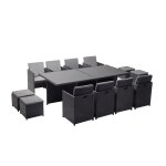 Table et chaises 12 places encastrables en résine noir - gris Table et chaises 12 places encastrables en résine noir - gris