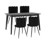 Table et chaises 4 personnes en velours et bois noir