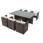 Table et chaises 6 places encastrables r�sine marron / blanc