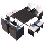 Table et chaises 8 places en résine tressée noir et blanc Table et chaises 8 places en résine tressée noir et blanc