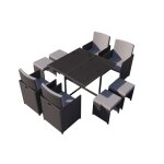 Table et chaises 8 places en résine tressée noir et gris Table et chaises 8 places en résine tressée noir et gris