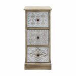 Table de chevet avec 3 tiroirs en bois blanc et beige et marron Table de chevet avec 3 tiroirs en bois blanc et beige et marron