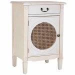 Table de chevet en bois blanc, 1 tiroir et 1 porte 46x36x68h cm Table de chevet en bois blanc, 1 tiroir et 1 porte 46x36x68h cm