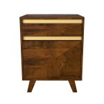Table de chevet en bois dtails dors, 1 tiroir et 1 porte