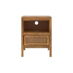 Table de chevet en cannage et bois, 1 tiroir et 1 niche Table de chevet en cannage et bois, 1 tiroir et 1 niche
