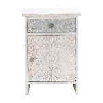 Table de chevet indienne sculptée en manguier massif blanche l 42 cm Table de chevet indienne sculptée en manguier massif blanche l 42 cm