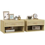 Tables de chevet murales tiroir bois faade rotin tiss naturel