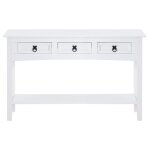 Table console 3 tiroirs en bois massif, blanc