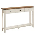 Table console avec 3 tiroirs et �tag�re de rangement marron et blanc