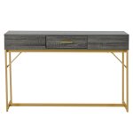 Table console effet bois gris structure couleur dore 1 tiroir