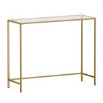 Table console d entre en verre tremp dor et transparent