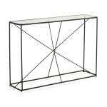 Table console en mtal noir avec plateau en verre