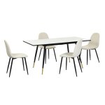 Table effet marbre + 4 chaises compactes en tissu beige Table effet marbre + 4 chaises compactes en tissu beige