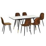 Table effet marbre extensible + 6 chaises vintage suédine marron Table effet marbre extensible + 6 chaises vintage suédine marron