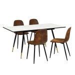 Table extensible effet marbre + 4 chaises marron Table extensible effet marbre + 4 chaises marron