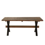 Table de ferme industriel en bois et pieds croiss mtal l180 6 places