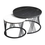 Tables gigogne plateaux cramique marbrs noir et blanc pieds mtal n