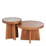 Tables gigognes rondes en bois d'acacia massif et marbre Tables gigognes rondes en bois d'acacia massif et marbre