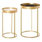 Tables gigognes rondes style art déco métal doré panneau blanc noir Tables gigognes rondes style art déco métal doré panneau blanc noir