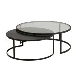 Tables gigognes en verre tremp et mtal noir