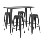 Table haute de jardin et 4 tabourets en métal noir mat Table haute de jardin et 4 tabourets en métal noir mat
