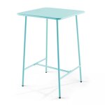 Table haute de jardin carrée en acier bleu turquoise 70cm Table haute de jardin carrée en acier bleu turquoise 70cm