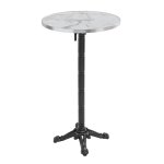 Table haute ronde 60 cm inclinable plateau marbre blanc / argent et noir