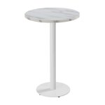 Table haute ronde 60 cm pied blanc et revtement marbre blanc