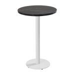 Table haute ronde 60 cm pied blanc et rev�tement marbre noir