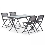 Table de jardin et 4 chaises pliantes en acier et verre noir Table de jardin et 4 chaises pliantes en acier et verre noir