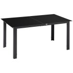 Table de jardin 6 personnes 150 cm aluminium verre tremp noir