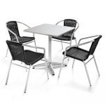 Table de jardin en alu et 4 fauteuils en résine tressée noir Table de jardin en alu et 4 fauteuils en résine tressée noir