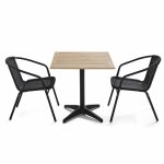 Table de jardin carr plateau bois et 2 chaises en rsine
