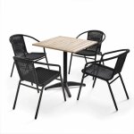 Table de jardin carré plateau bois et 4 chaises en résine Table de jardin carré plateau bois et 4 chaises en résine