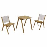 Table de jardin carre et 2 chaises en bois cru