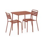 Table de jardin carre en mtal terracotta avec 2 chaises