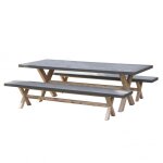 Table de jardin et chaises en fibre de beton et acacia 8 personnes Table de jardin et chaises en fibre de beton et acacia 8 personnes