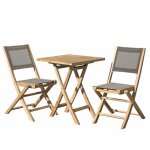 Table de jardin et chaises en teck et textilene 2 personnes Table de jardin et chaises en teck et textilene 2 personnes