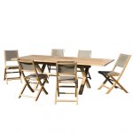 Table de jardin et chaises en teck et textilene 8 / 10 personnes