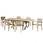 Table de jardin et chaises en teck et textilene 8 / 10 personnes
