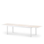 Table jardin extensible aluminium blanc plateau bois 224 / 336x100